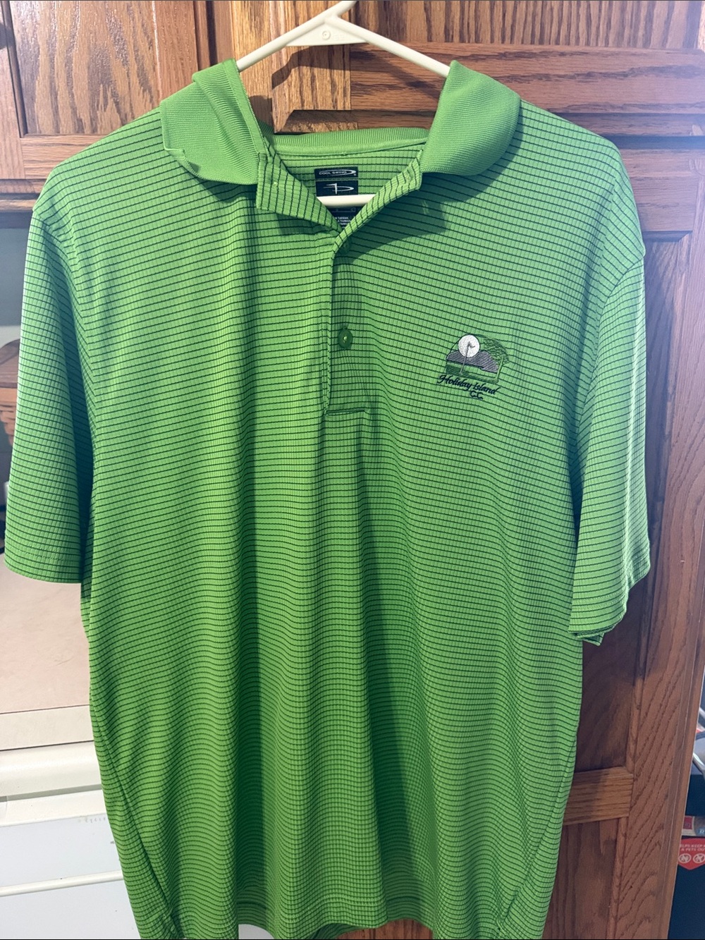 Men's Green Striped Golf Polo with Chest Logo
